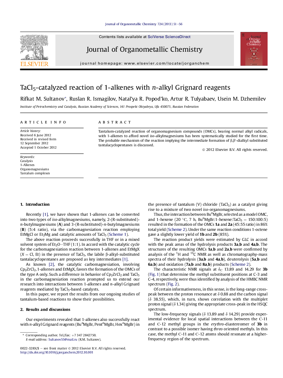 TaCl5-catalyzed reaction of 1-alkenes with n-alkyl Grignard reagents