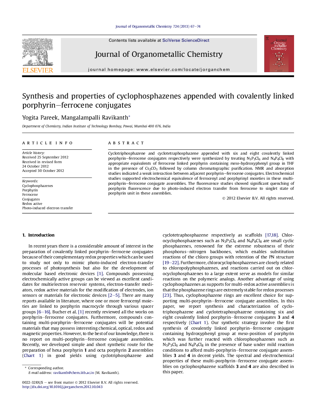 عکس صفحه اول مقاله: Synthesis and properties of cyclophosphazenes appended with covalently linked porphyrin–ferrocene conjugates Synthesis and properties of cyclophosphazenes appended with covalently linked porphyrin–ferrocene conjugates