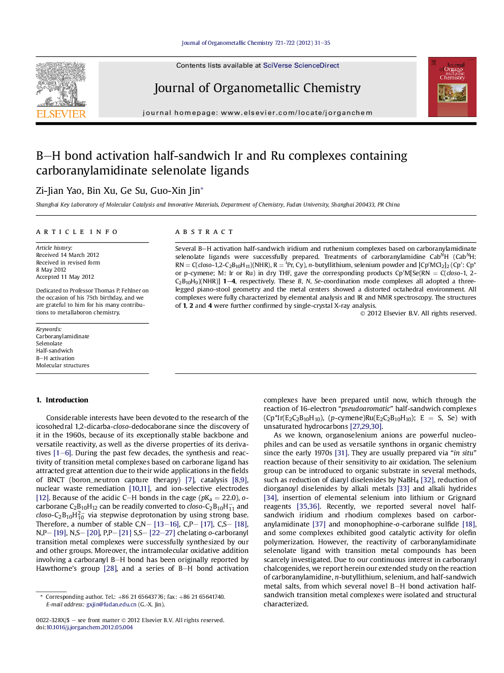 B–H bond activation half-sandwich Ir and Ru complexes containing carboranylamidinate selenolate ligands