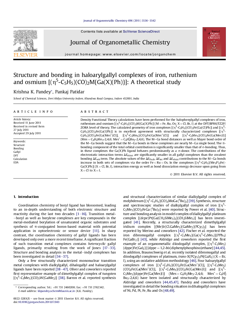 Structure and bonding in haloarylgallyl complexes of iron, ruthenium and osmium [(Î·5-C5H5)(CO)2M{Ga(X)(Ph)}]: A theoretical study