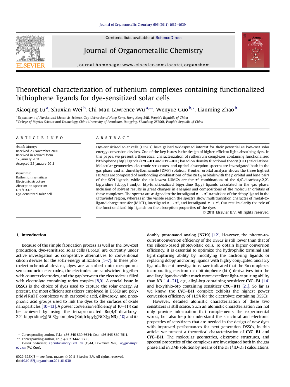 Theoretical characterization of ruthenium complexes containing functionalized bithiophene ligands for dye-sensitized solar cells