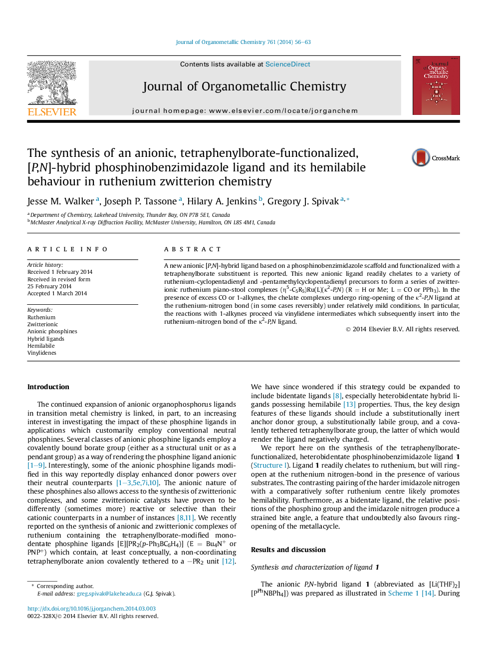 The synthesis of an anionic, tetraphenylborate-functionalized, [P,N]-hybrid phosphinobenzimidazole ligand and its hemilabile behaviour in ruthenium zwitterion chemistry