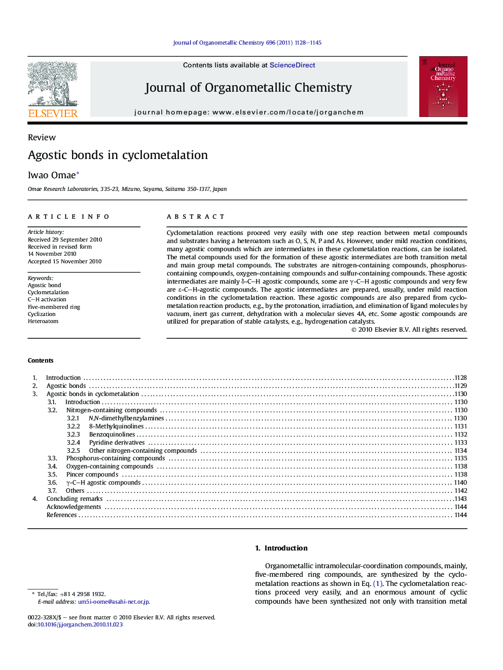 Agostic bonds in cyclometalation