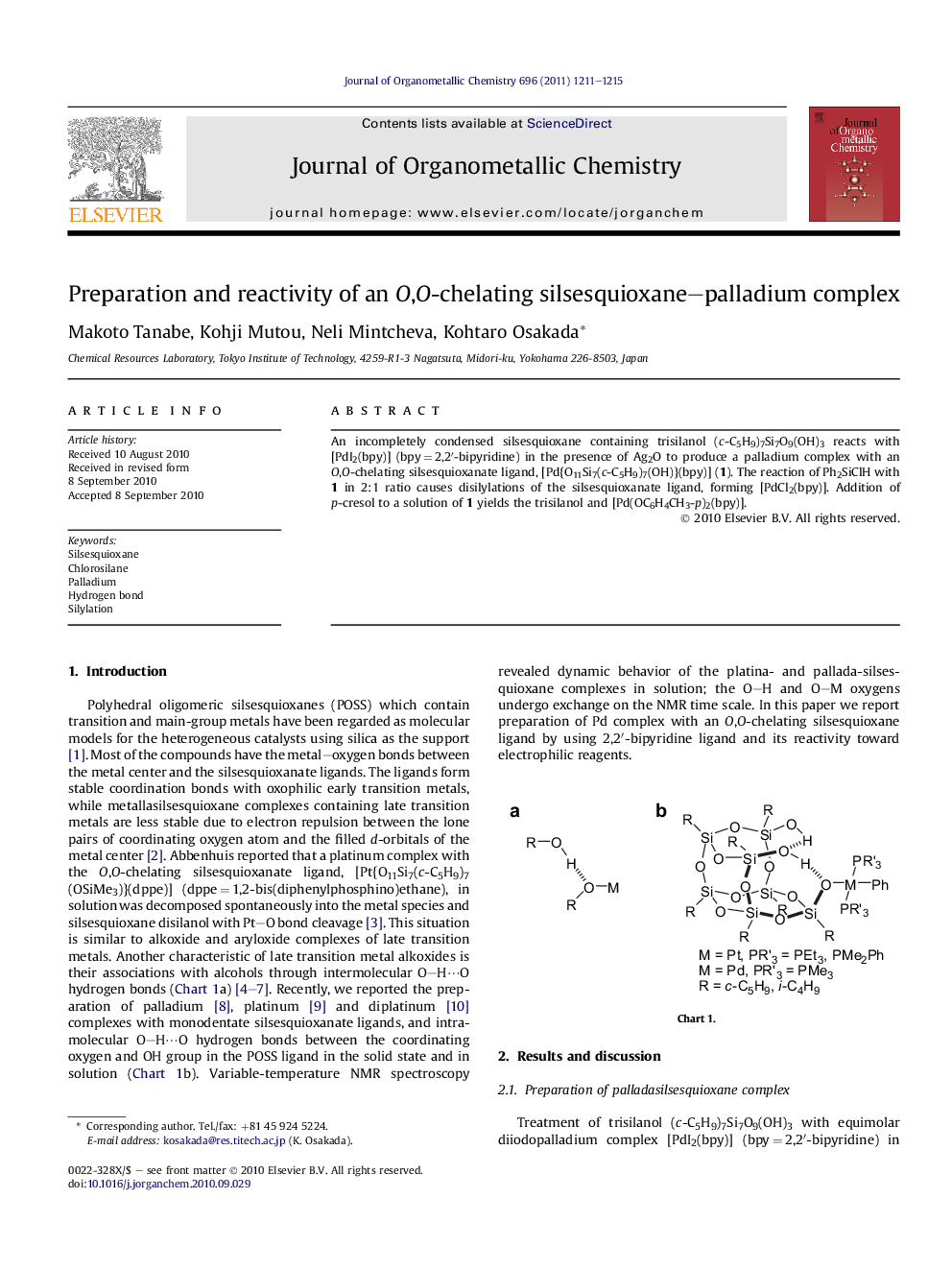 Preparation and reactivity of an O,O-chelating silsesquioxane-palladium complex