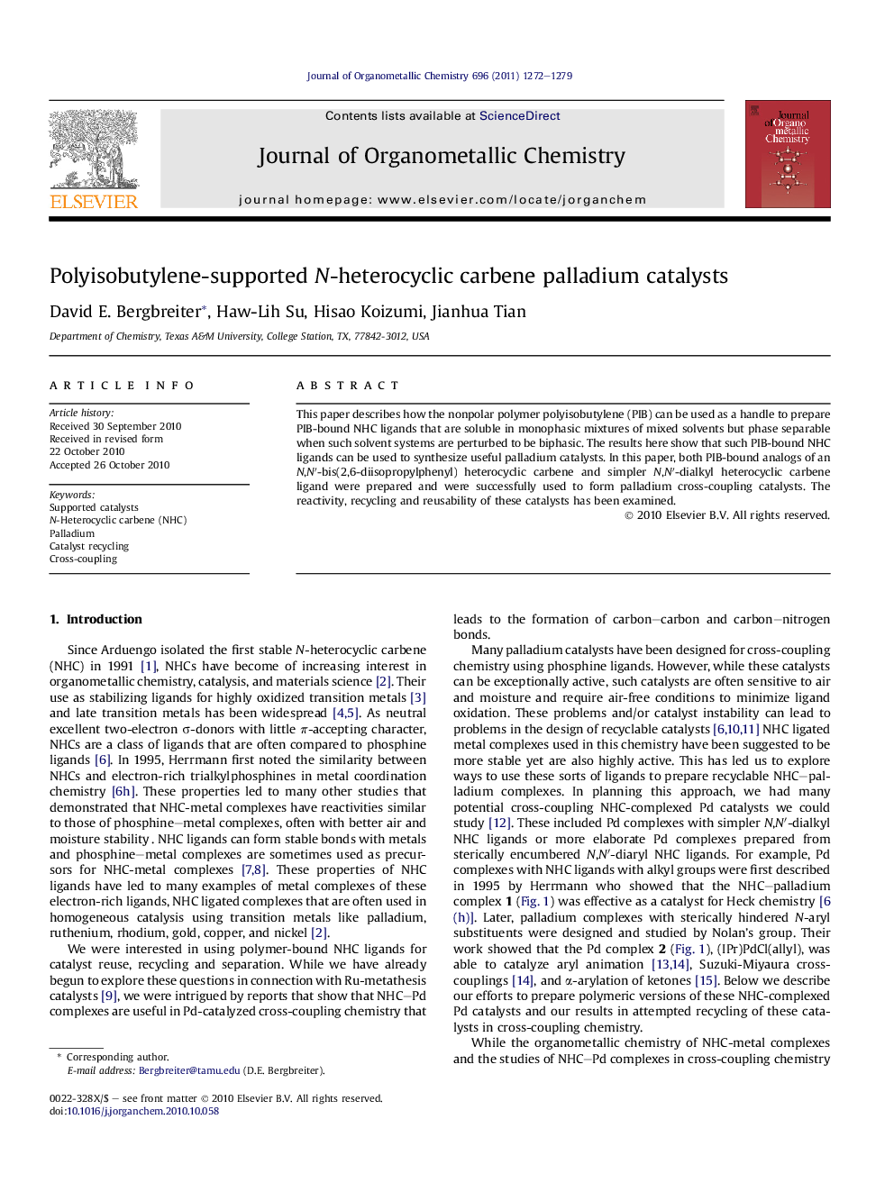 Polyisobutylene-supported N-heterocyclic carbene palladium catalysts