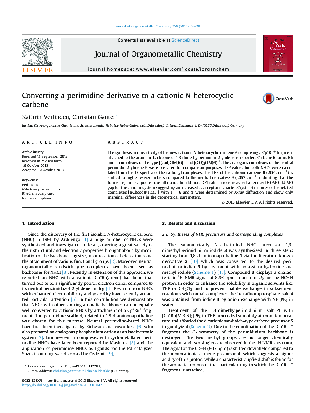 Converting a perimidine derivative to a cationic N-heterocyclic carbene