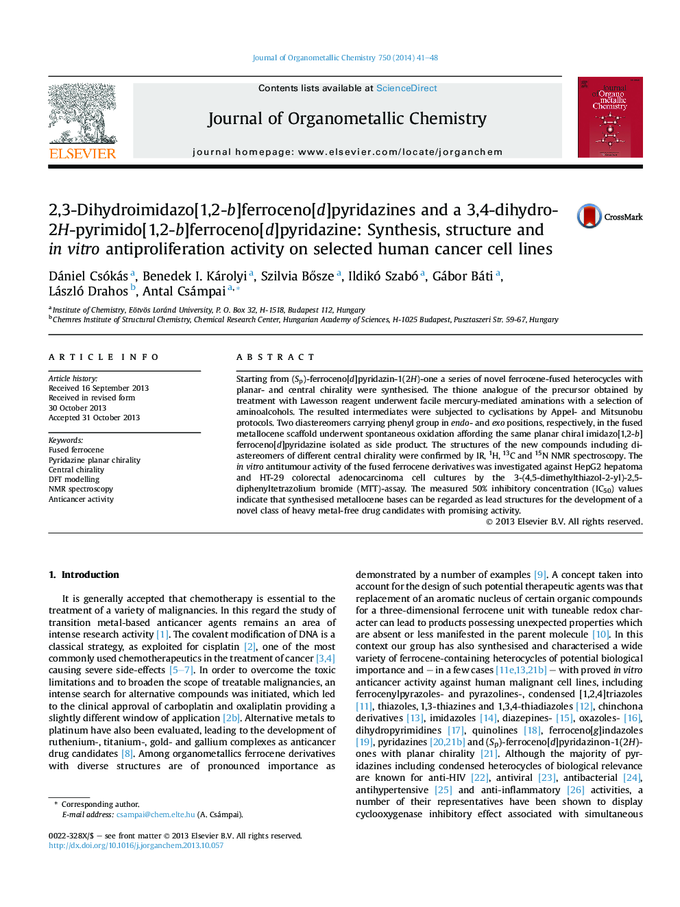 2,3-Dihydroimidazo[1,2-b]ferroceno[d]pyridazines and a 3,4-dihydro-2H-pyrimido[1,2-b]ferroceno[d]pyridazine: Synthesis, structure and in vitro antiproliferation activity on selected human cancer cell lines