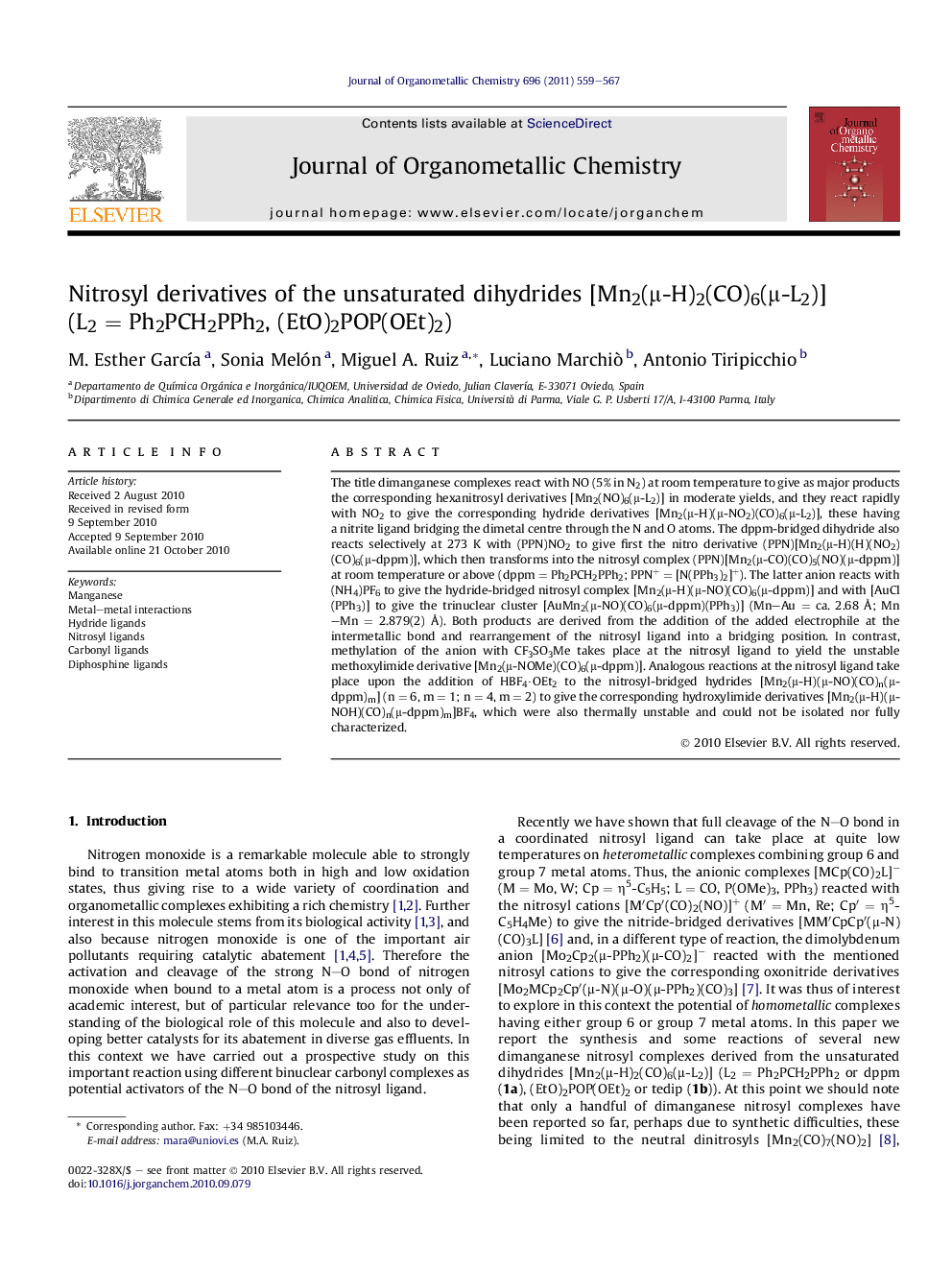 Nitrosyl derivatives of the unsaturated dihydrides [Mn2(μ-H)2(CO)6(μ-L2)] (L2 = Ph2PCH2PPh2, (EtO)2POP(OEt)2)