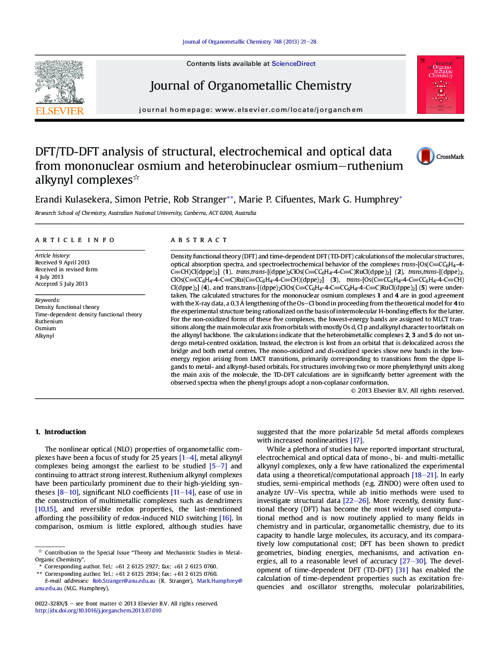 DFT/TD-DFT analysis of structural, electrochemical and optical data from mononuclear osmium and heterobinuclear osmium–ruthenium alkynyl complexes 