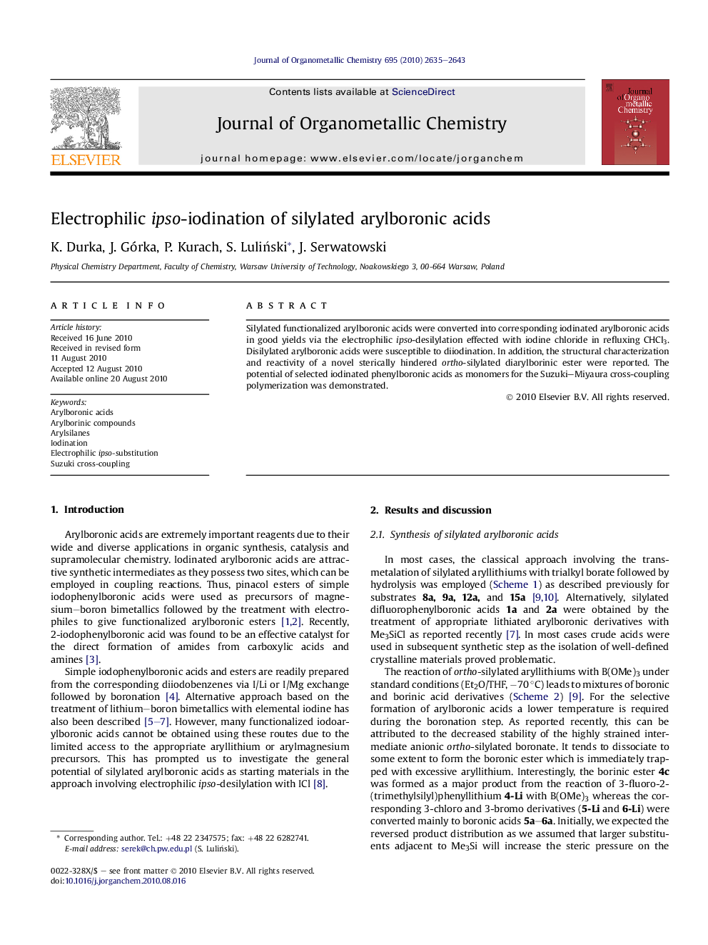 عکس صفحه اول مقاله: Electrophilic ipso-iodination of silylated arylboronic acids Electrophilic ipso-iodination of silylated arylboronic acids