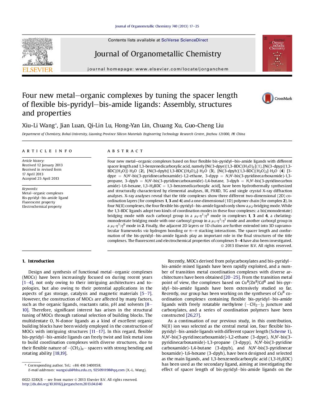 Four new metal–organic complexes by tuning the spacer length of flexible bis-pyridyl–bis-amide ligands: Assembly, structures and properties