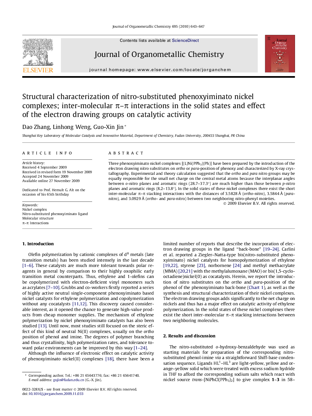 Structural characterization of nitro-substituted phenoxyiminato nickel complexes; inter-molecular π–π interactions in the solid states and effect of the electron drawing groups on catalytic activity