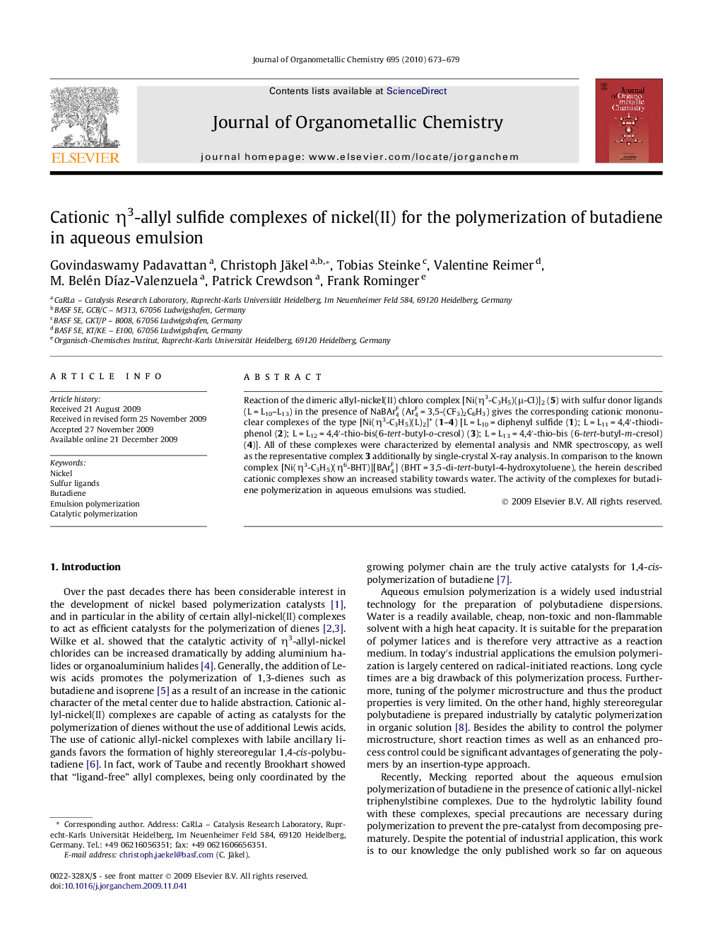 Cationic Î·3-allyl sulfide complexes of nickel(II) for the polymerization of butadiene in aqueous emulsion