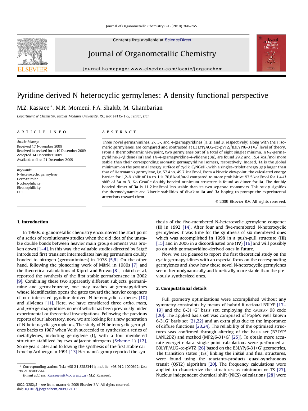 عکس صفحه اول مقاله: Pyridine derived N-heterocyclic germylenes: A density functional perspective Pyridine derived N-heterocyclic germylenes: A density functional perspective