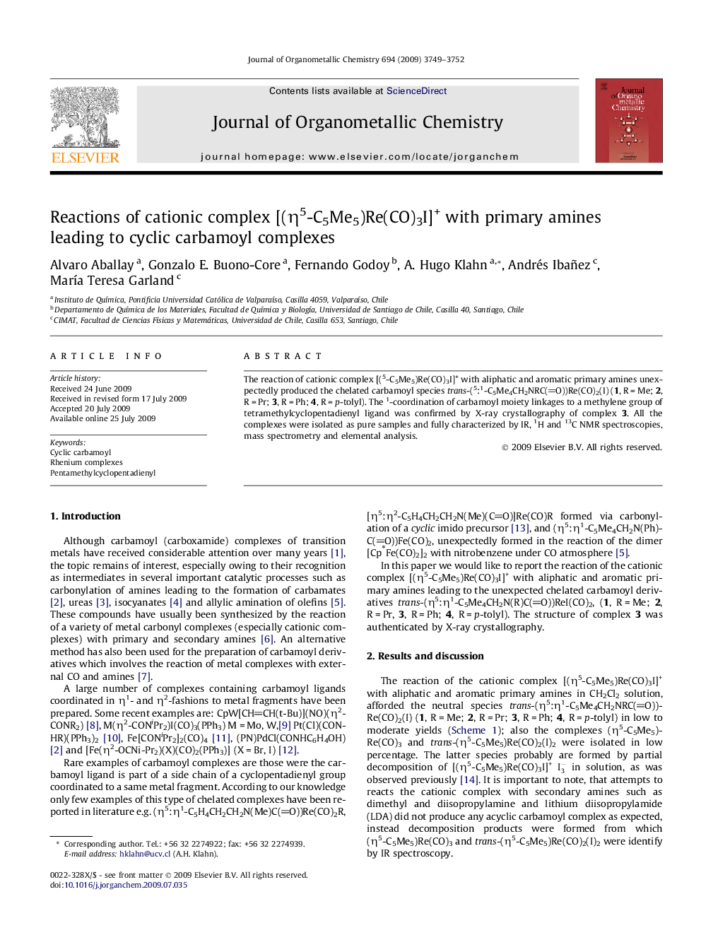 Reactions of cationic complex [(η5-C5Me5)Re(CO)3I]+ with primary amines leading to cyclic carbamoyl complexes