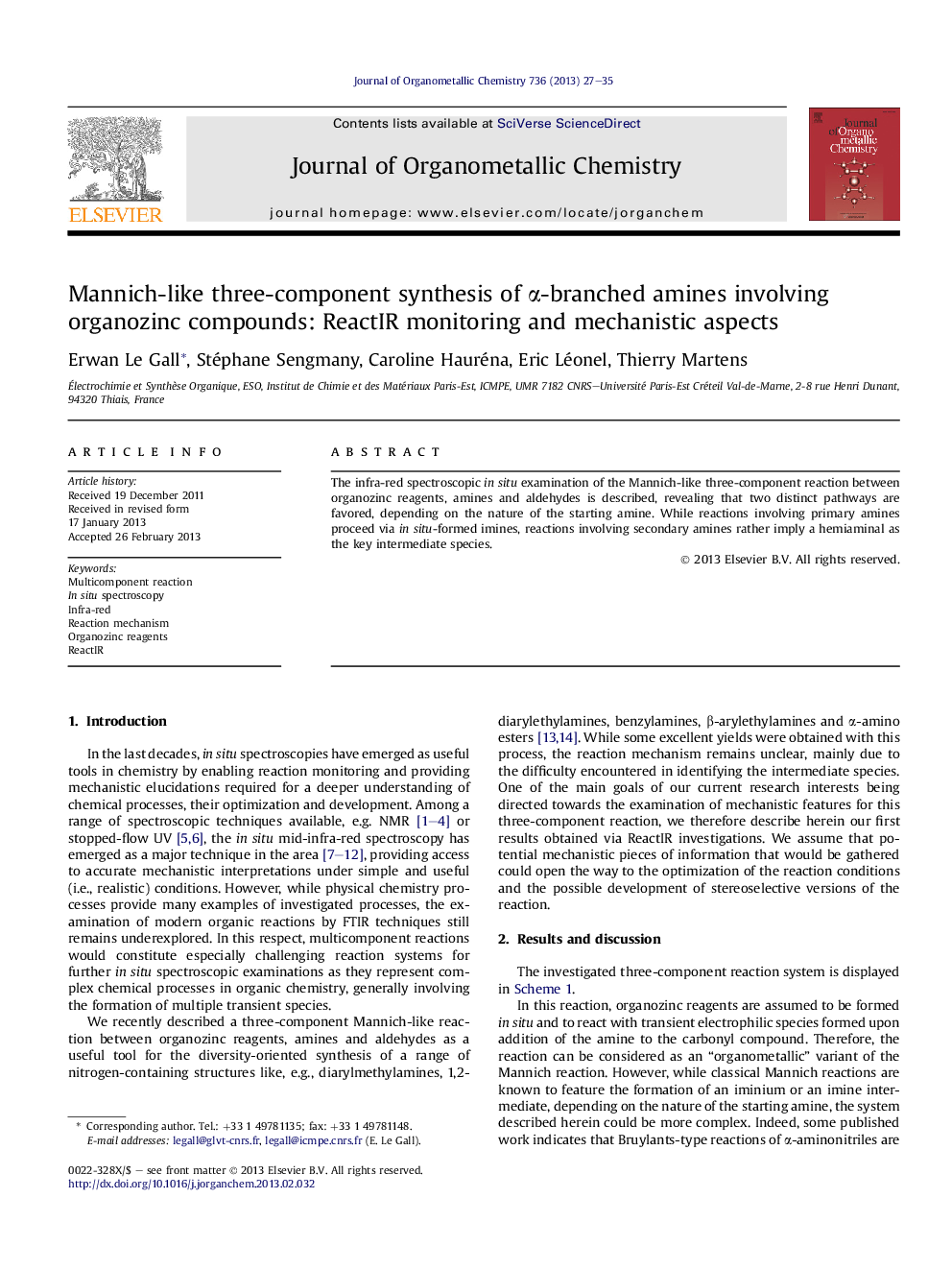 Mannich-like three-component synthesis of α-branched amines involving organozinc compounds: ReactIR monitoring and mechanistic aspects