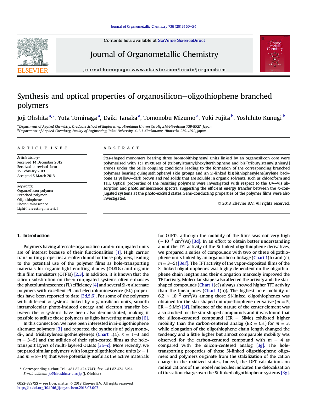 Synthesis and optical properties of organosilicon–oligothiophene branched polymers