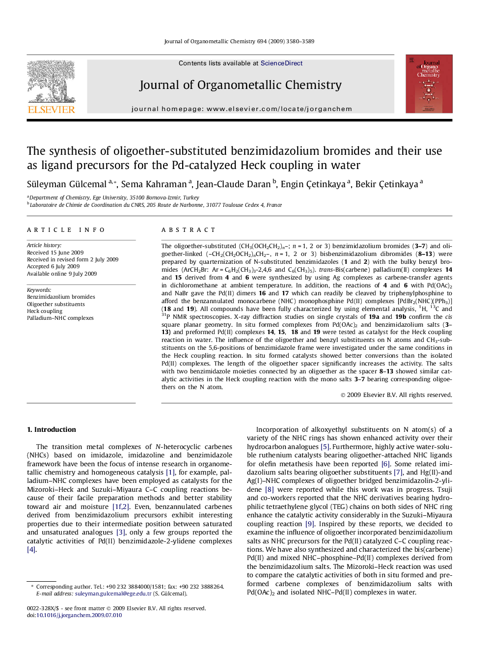 The synthesis of oligoether-substituted benzimidazolium bromides and their use as ligand precursors for the Pd-catalyzed Heck coupling in water