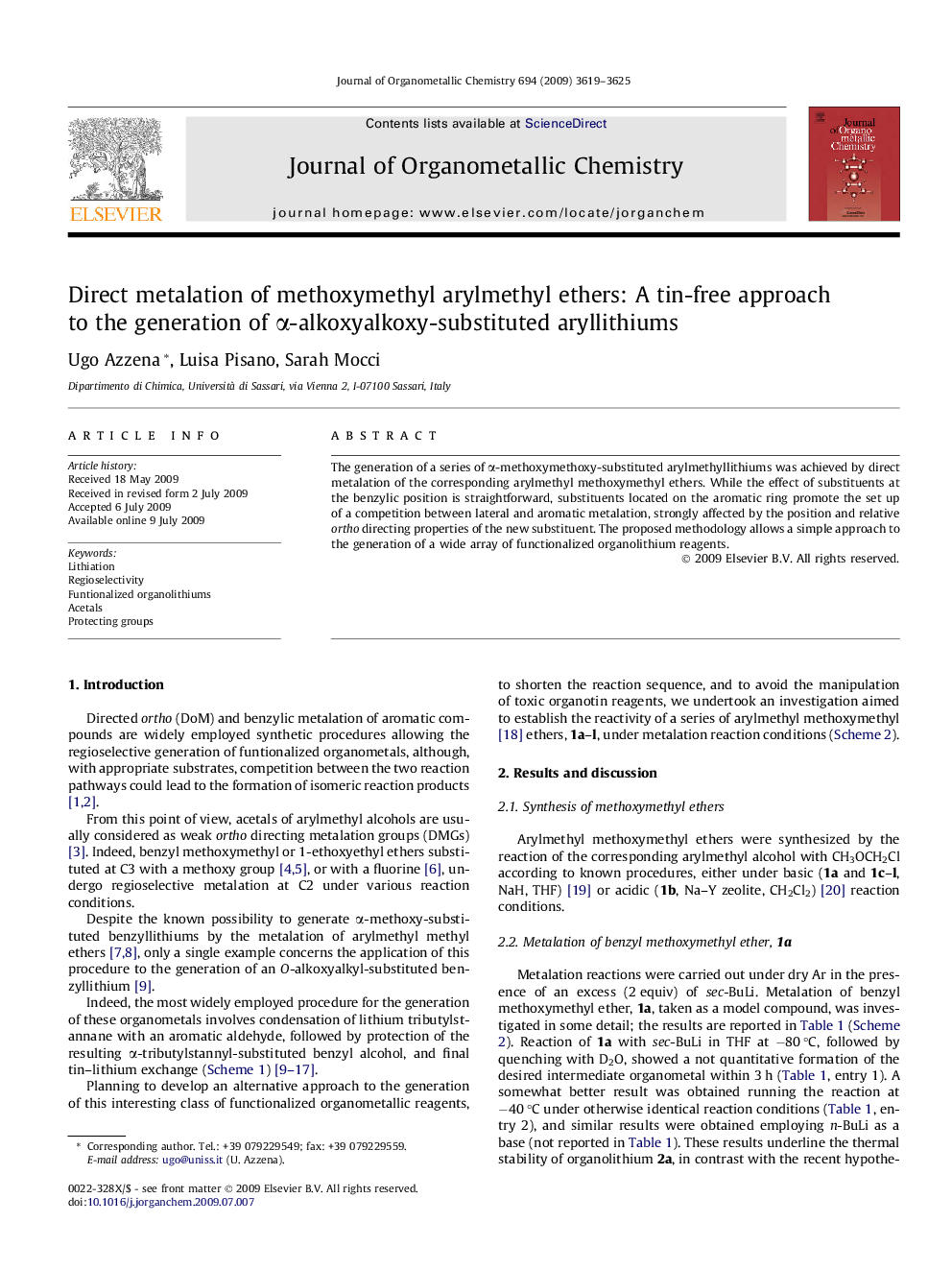 Direct metalation of methoxymethyl arylmethyl ethers: A tin-free approach to the generation of α-alkoxyalkoxy-substituted aryllithiums