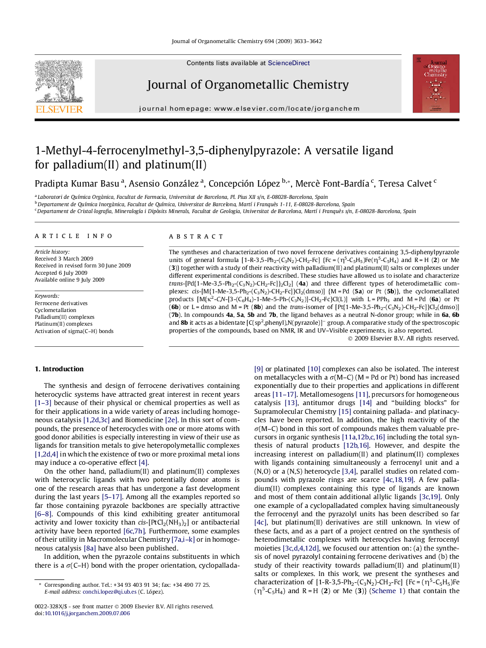 1-Methyl-4-ferrocenylmethyl-3,5-diphenylpyrazole: A versatile ligand for palladium(II) and platinum(II)