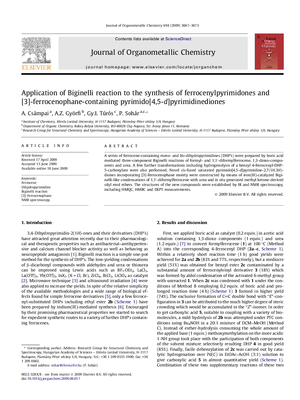 Application of Biginelli reaction to the synthesis of ferrocenylpyrimidones and [3]-ferrocenophane-containing pyrimido[4,5-d]pyrimidinediones