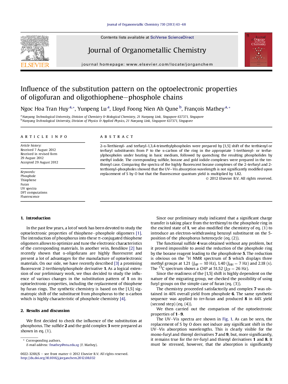 Influence of the substitution pattern on the optoelectronic properties of oligofuran and oligothiophene–phosphole chains