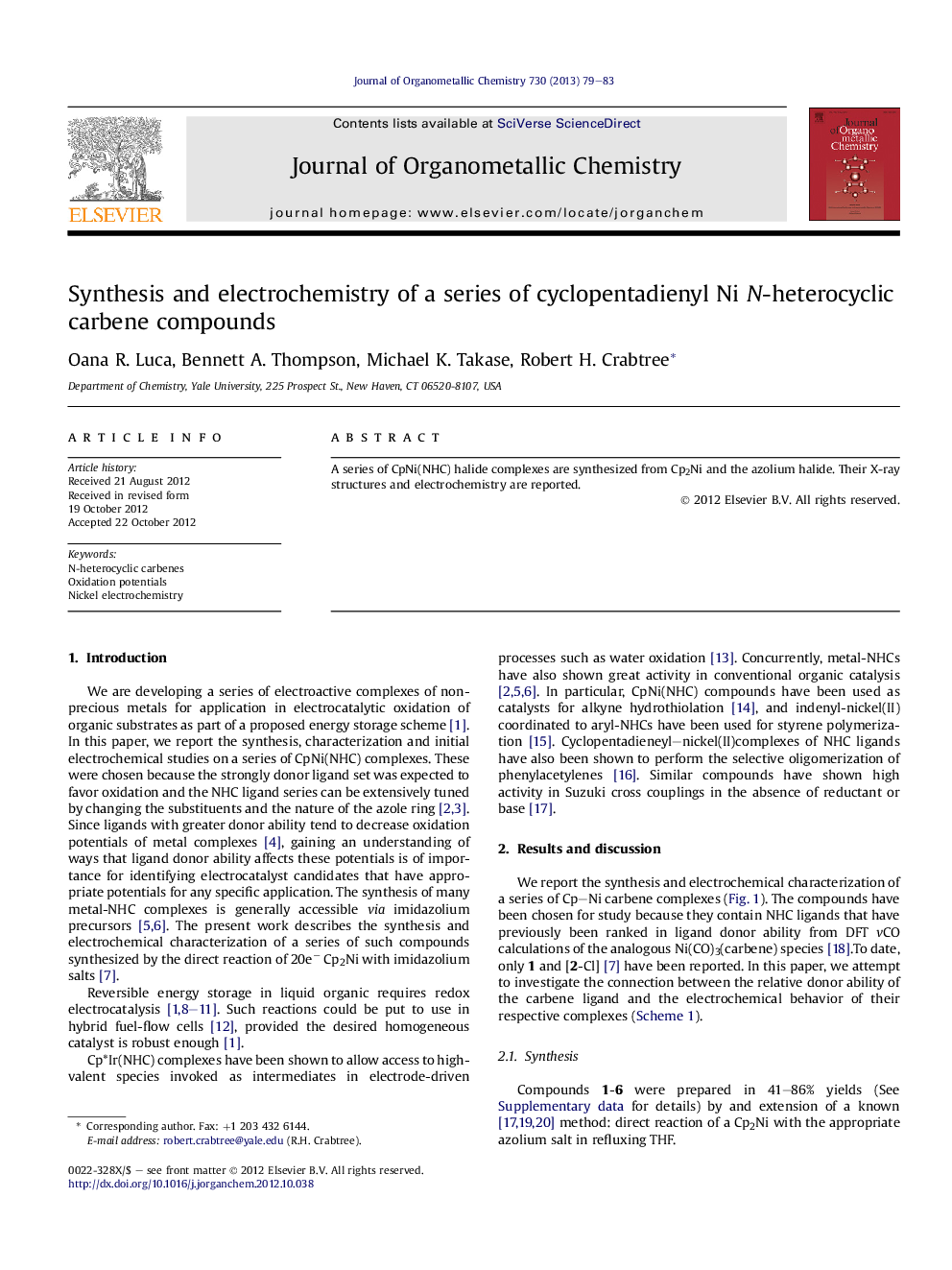 Synthesis and electrochemistry of a series of cyclopentadienyl Ni N-heterocyclic carbene compounds