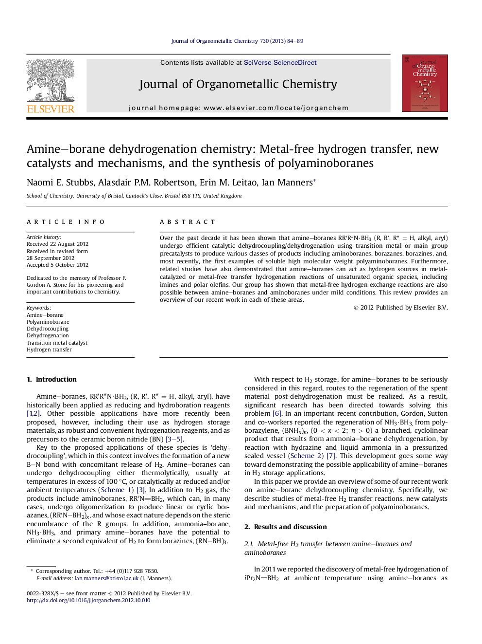 Amine–borane dehydrogenation chemistry: Metal-free hydrogen transfer, new catalysts and mechanisms, and the synthesis of polyaminoboranes