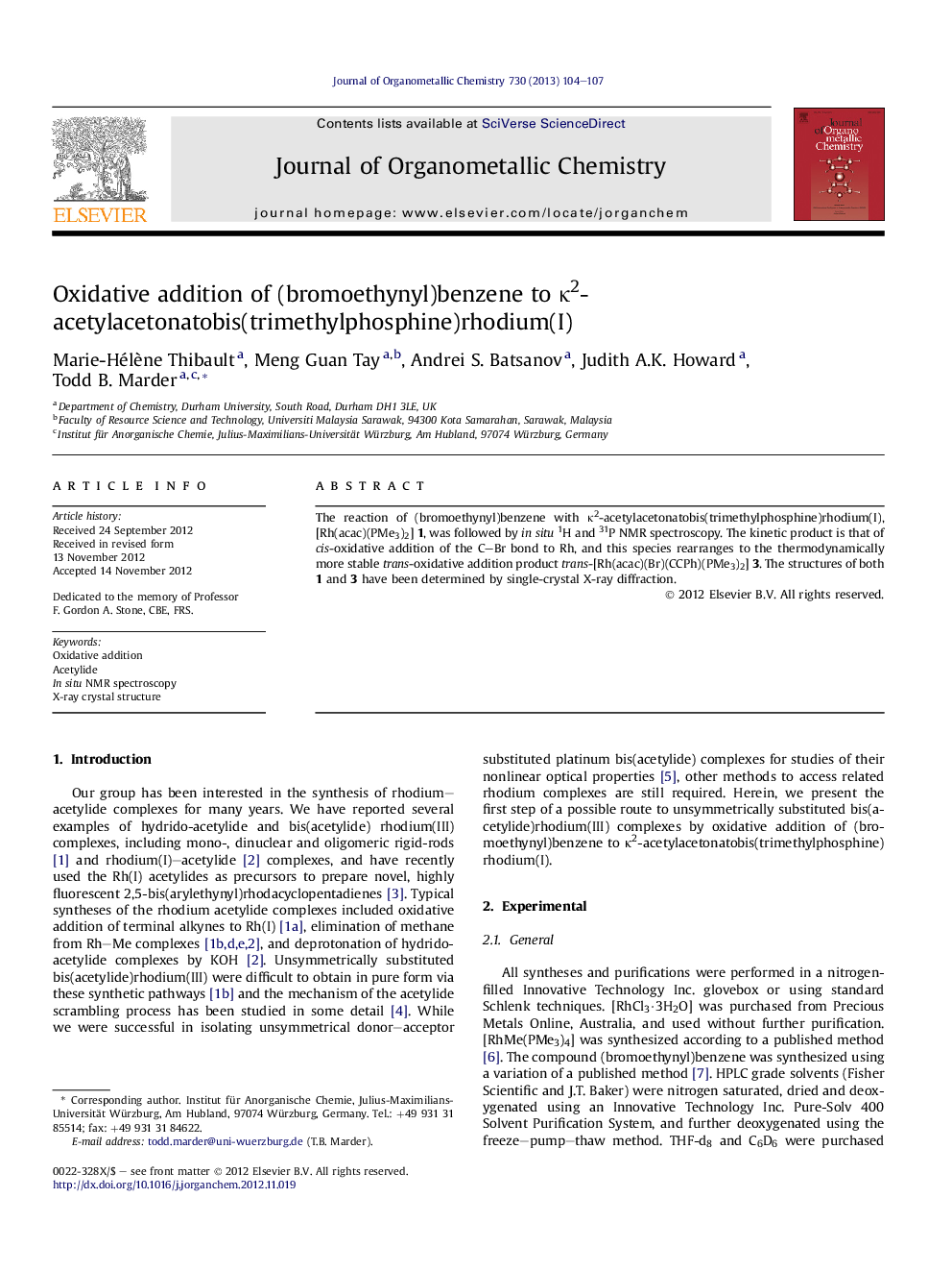 Oxidative addition of (bromoethynyl)benzene to κ2- acetylacetonatobis(trimethylphosphine)rhodium(I)