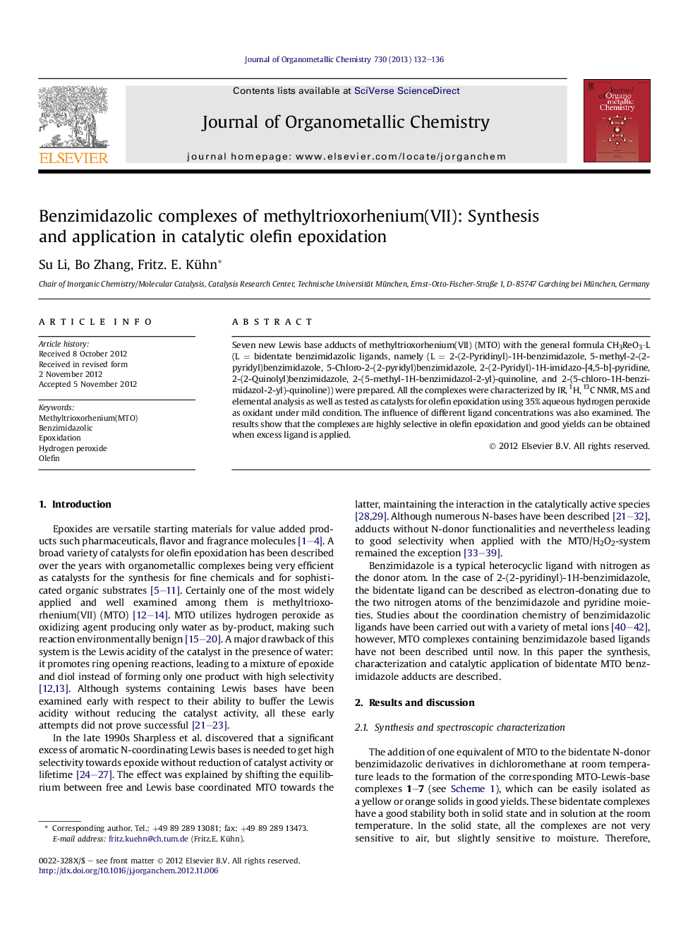 Benzimidazolic complexes of methyltrioxorhenium(VII): Synthesis and application in catalytic olefin epoxidation