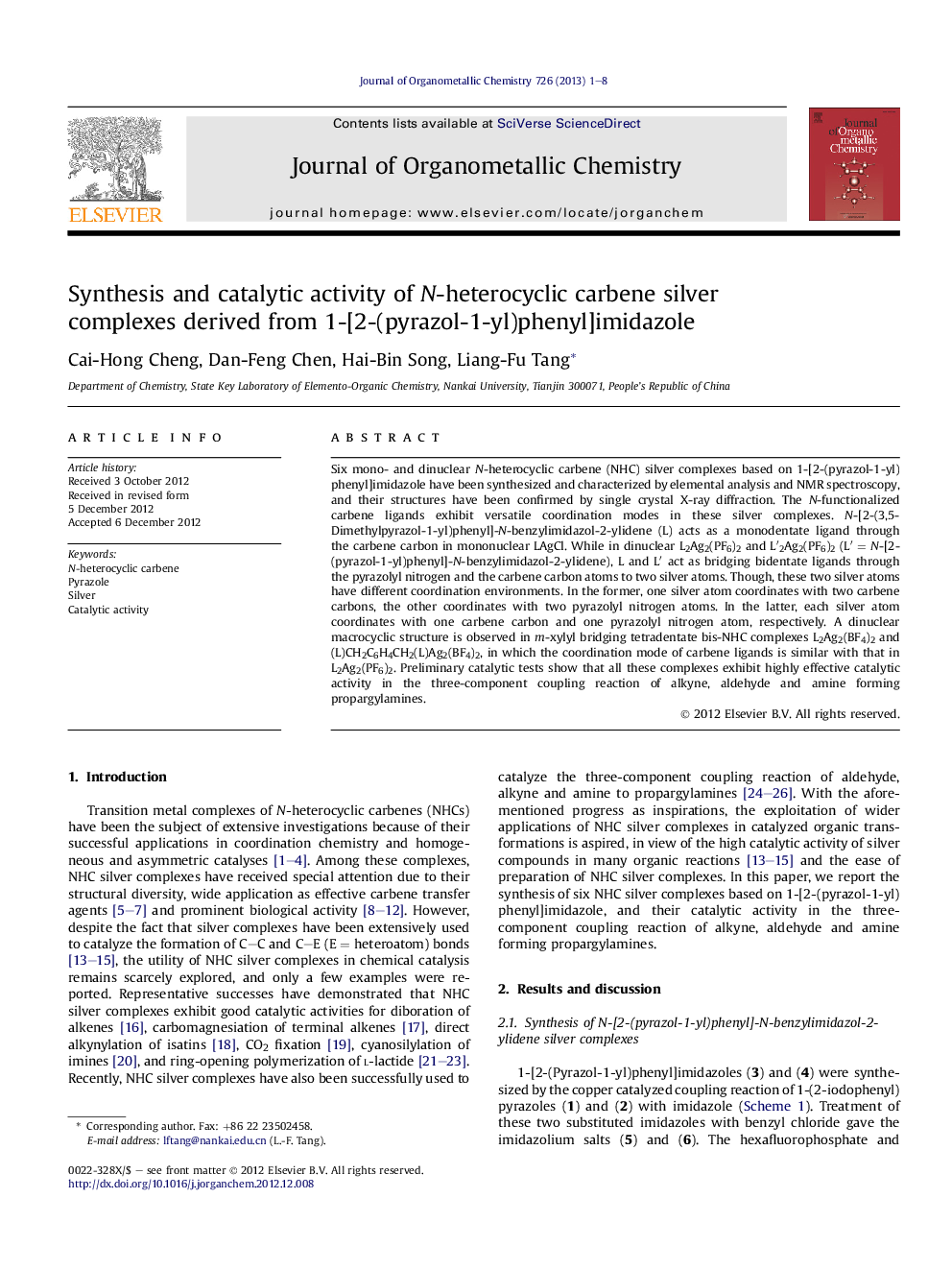 Synthesis and catalytic activity of N-heterocyclic carbene silver complexes derived from 1-[2-(pyrazol-1-yl)phenyl]imidazole