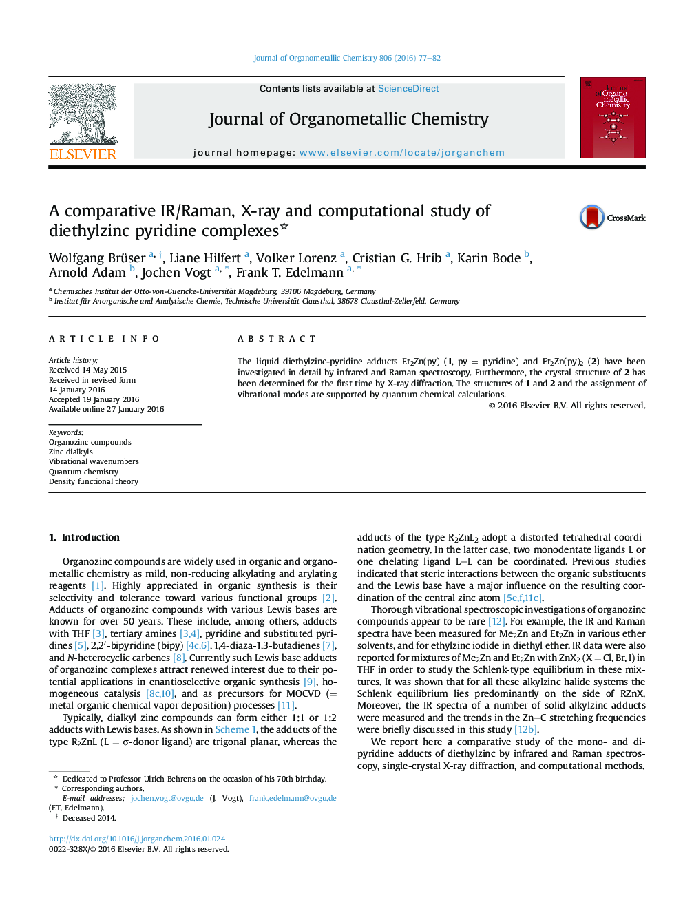 A comparative IR/Raman, X-ray and computational study of diethylzinc pyridine complexes 