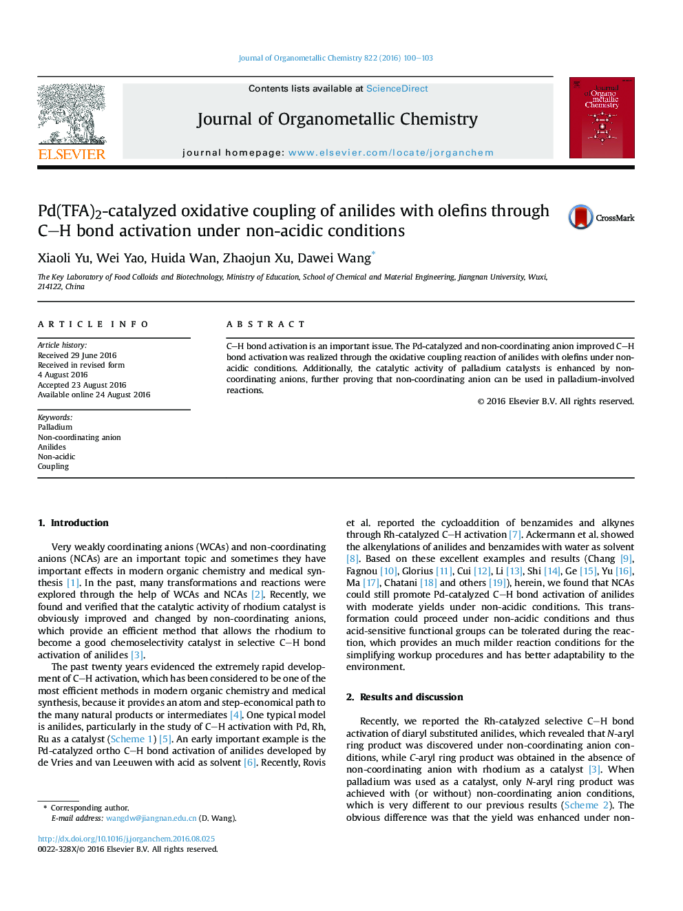 Pd(TFA)2-catalyzed oxidative coupling of anilides with olefins through CH bond activation under non-acidic conditions