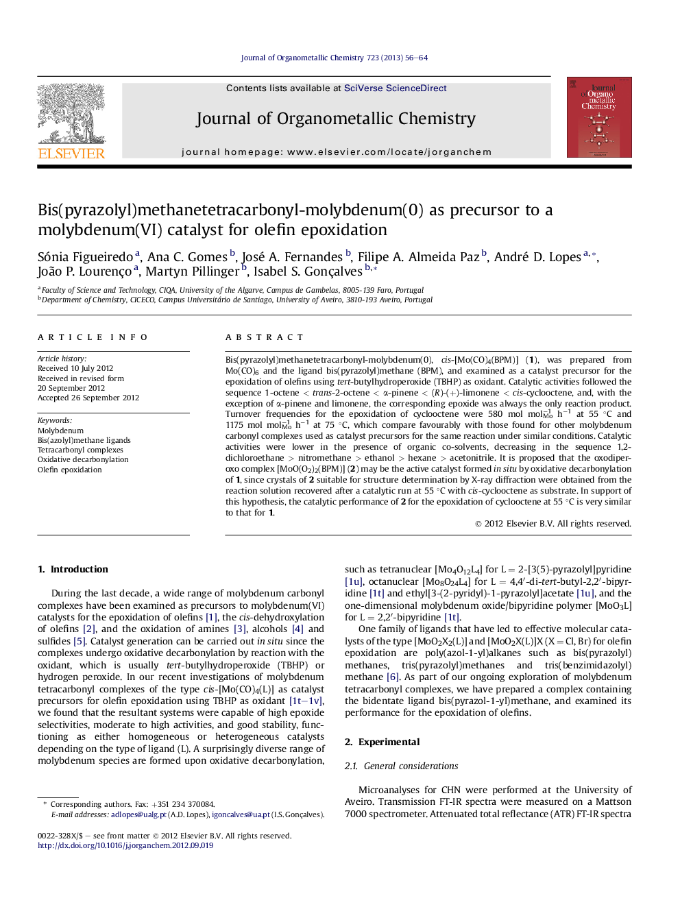 Bis(pyrazolyl)methanetetracarbonyl-molybdenum(0) as precursor to a molybdenum(VI) catalyst for olefin epoxidation