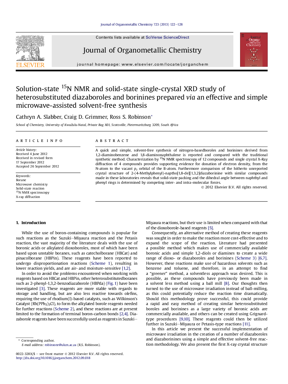 Solution-state 15N NMR and solid-state single-crystal XRD study of heterosubstituted diazaboroles and borinines prepared via an effective and simple microwave-assisted solvent-free synthesis