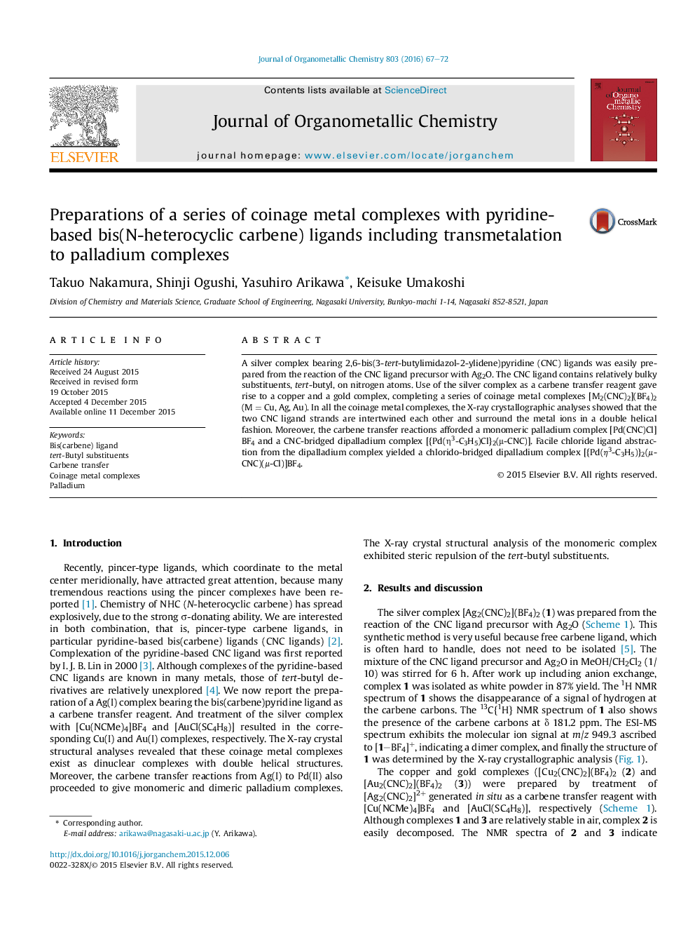 Preparations of a series of coinage metal complexes with pyridine-based bis(N-heterocyclic carbene) ligands including transmetalation to palladium complexes