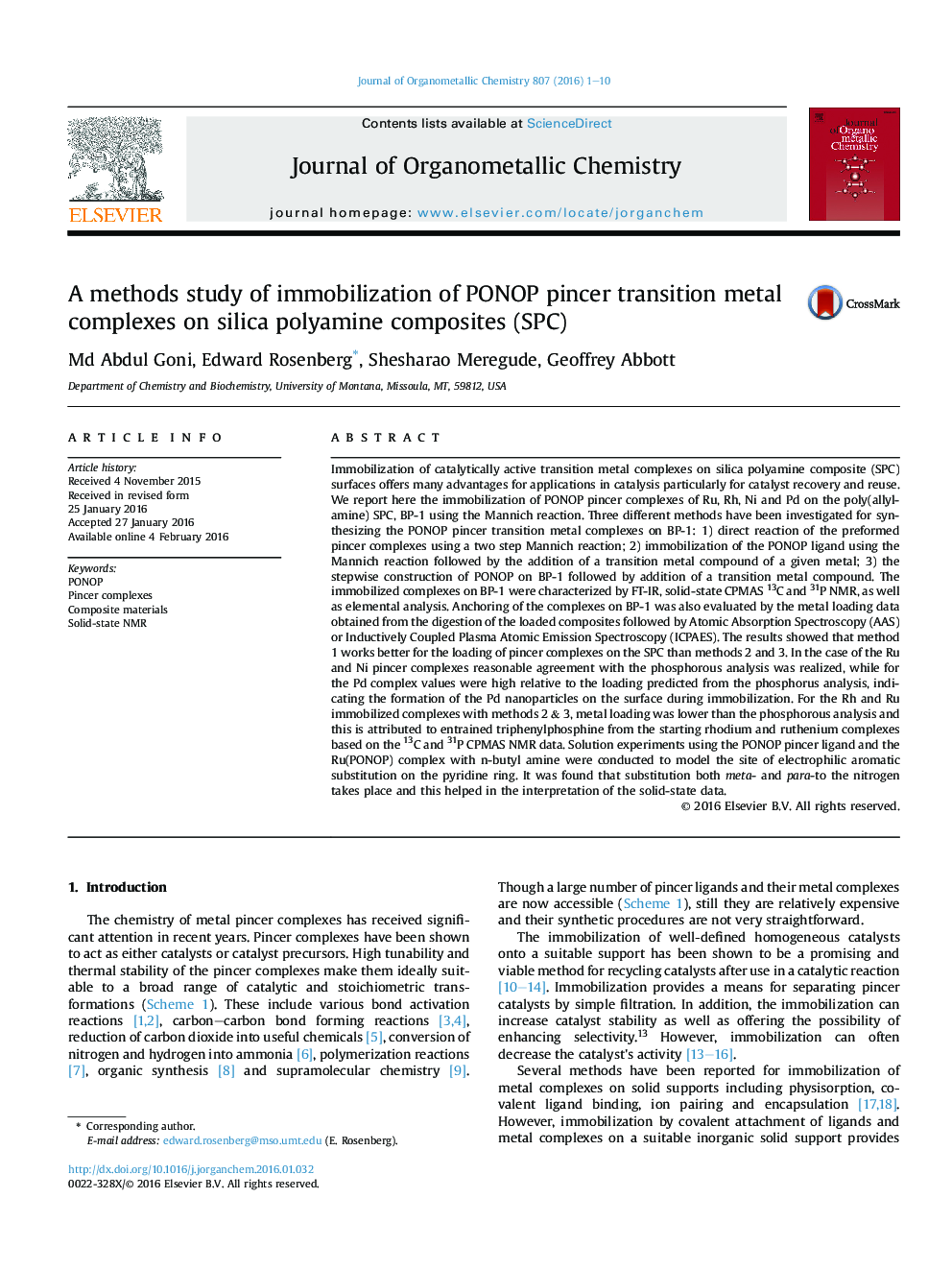 A methods study of immobilization of PONOP pincer transition metal complexes on silica polyamine composites (SPC)