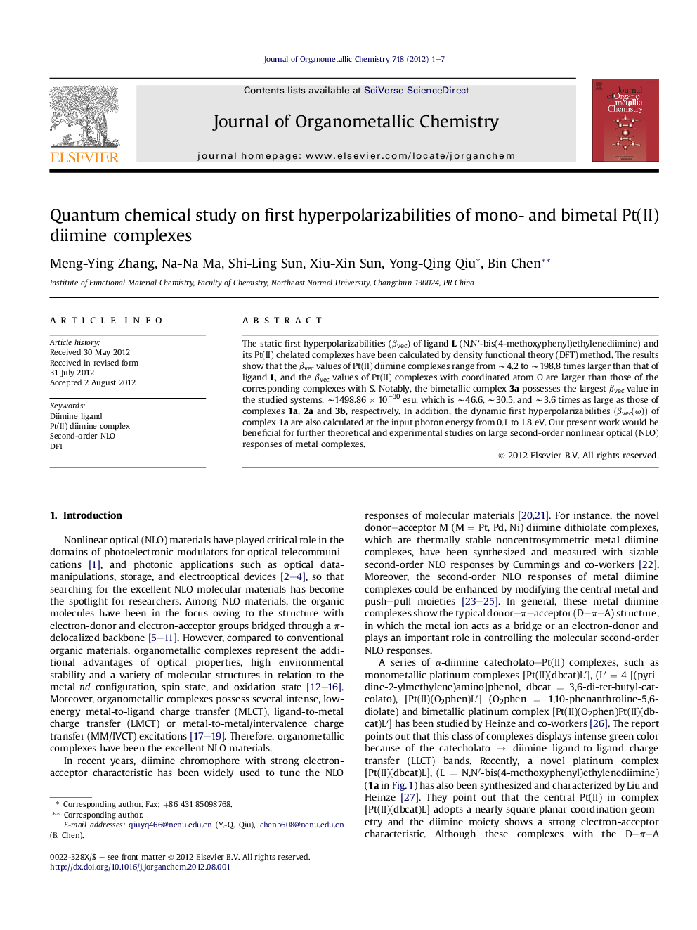 Quantum chemical study on first hyperpolarizabilities of mono- and bimetal Pt(II) diimine complexes