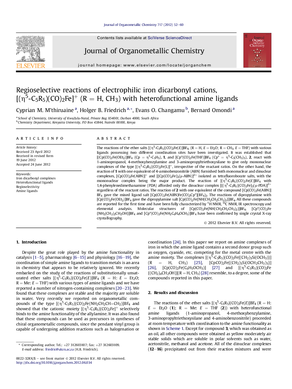 Regioselective reactions of electrophilic iron dicarbonyl cations, [(η5-C5R5)(CO)2Fe]+ (R = H, CH3) with heterofunctional amine ligands