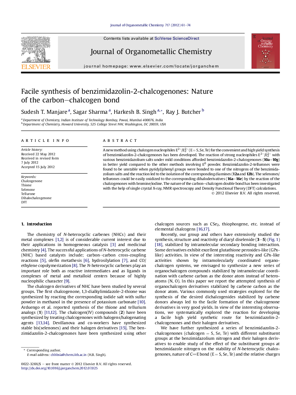 Facile synthesis of benzimidazolin-2-chalcogenones: Nature of the carbon–chalcogen bond