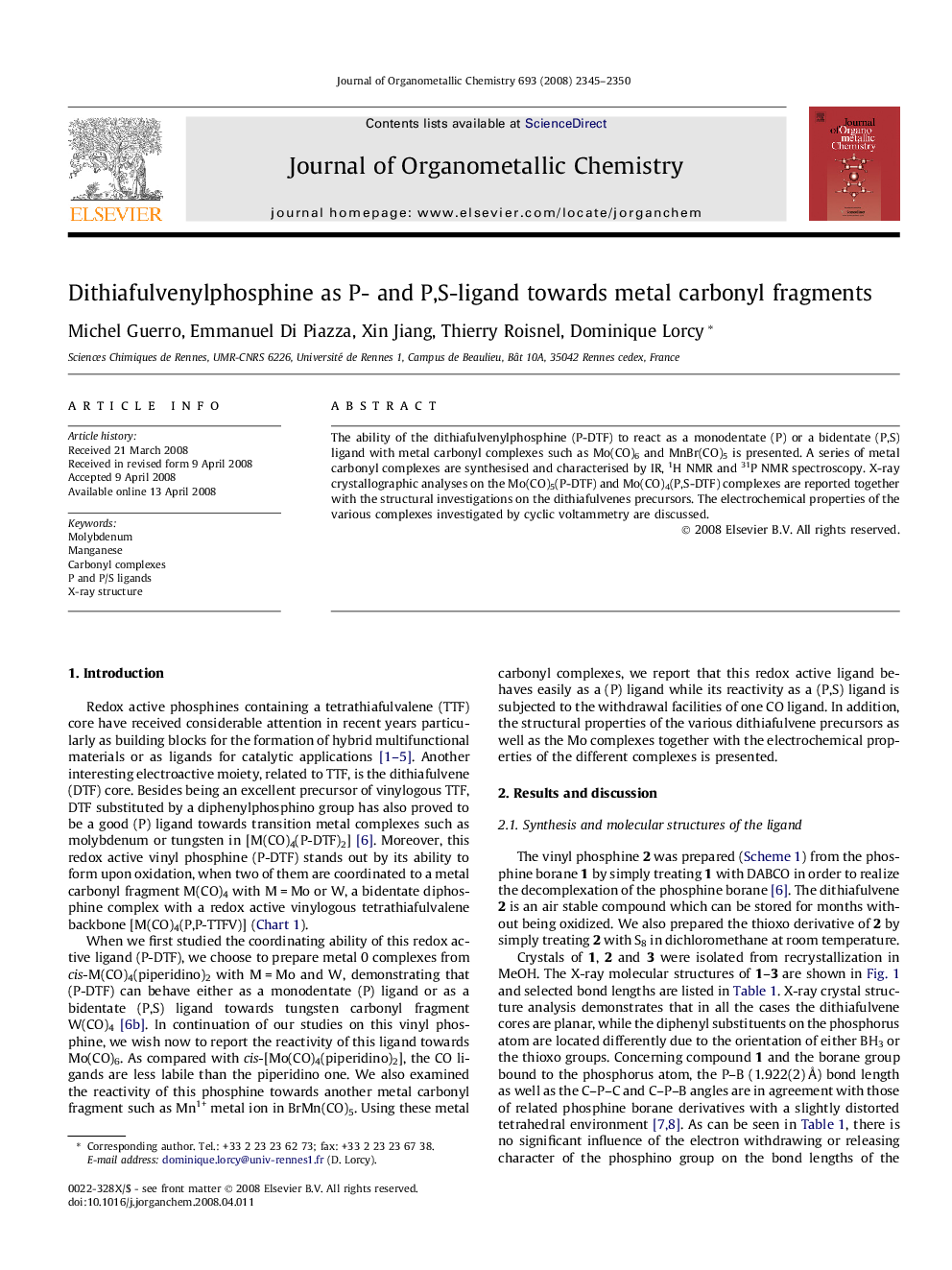 Dithiafulvenylphosphine as P- and P,S-ligand towards metal carbonyl fragments