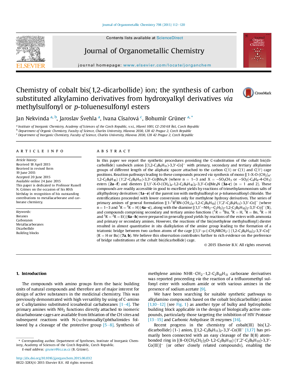 Chemistry of cobalt bis(1,2-dicarbollide) ion; the synthesis of carbon substituted alkylamino derivatives from hydroxyalkyl derivatives via methylsulfonyl or p-toluenesulfonyl esters