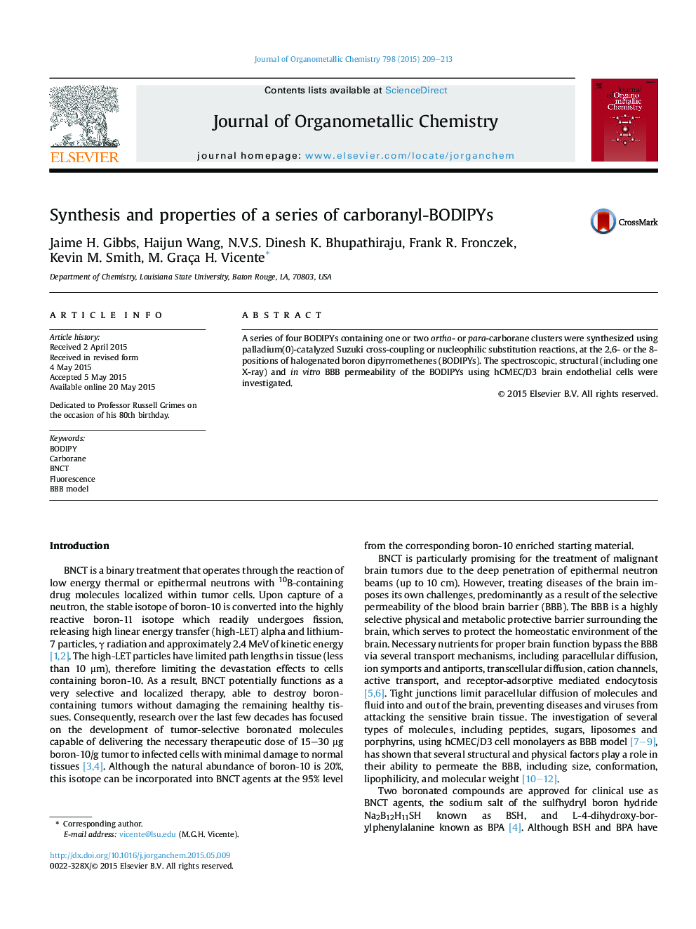 Synthesis and properties of a series of carboranyl-BODIPYs