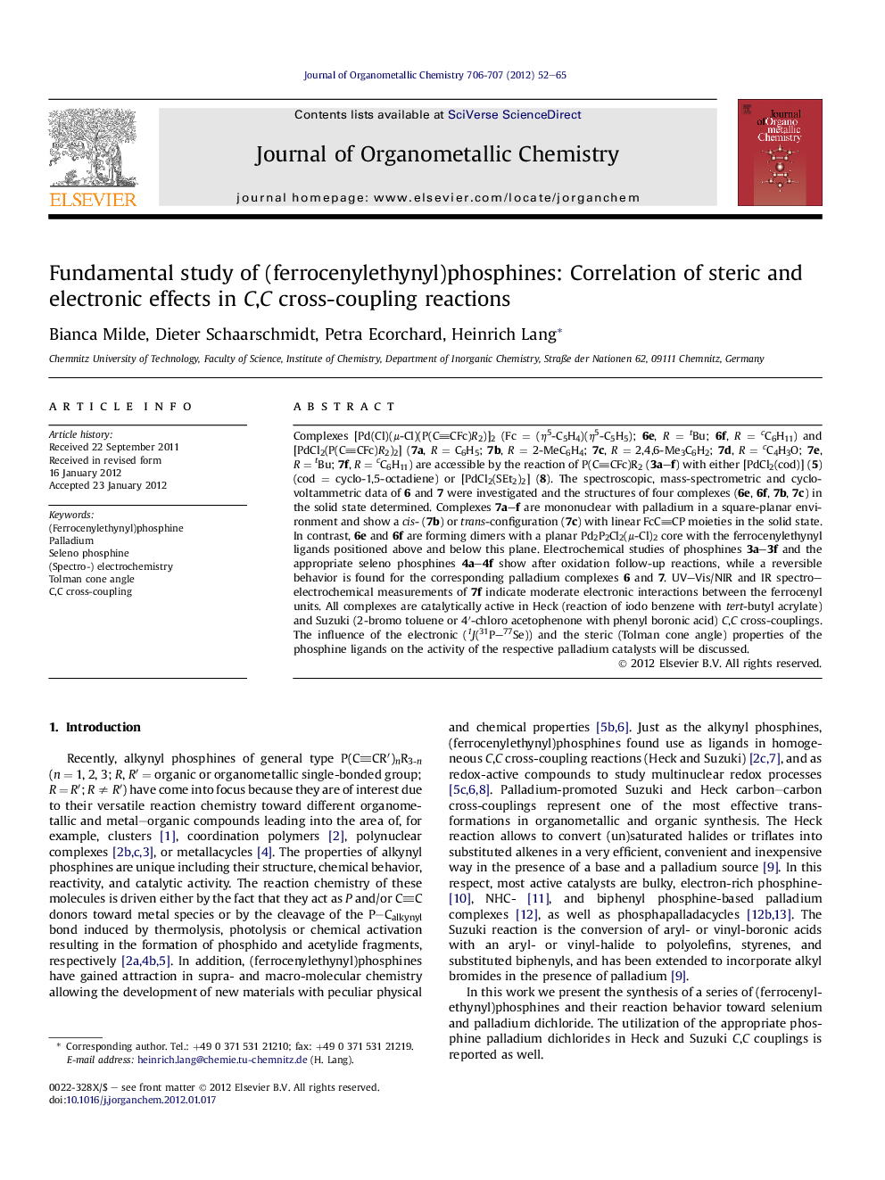 Fundamental study of (ferrocenylethynyl)phosphines: Correlation of steric and electronic effects in C,C cross-coupling reactions