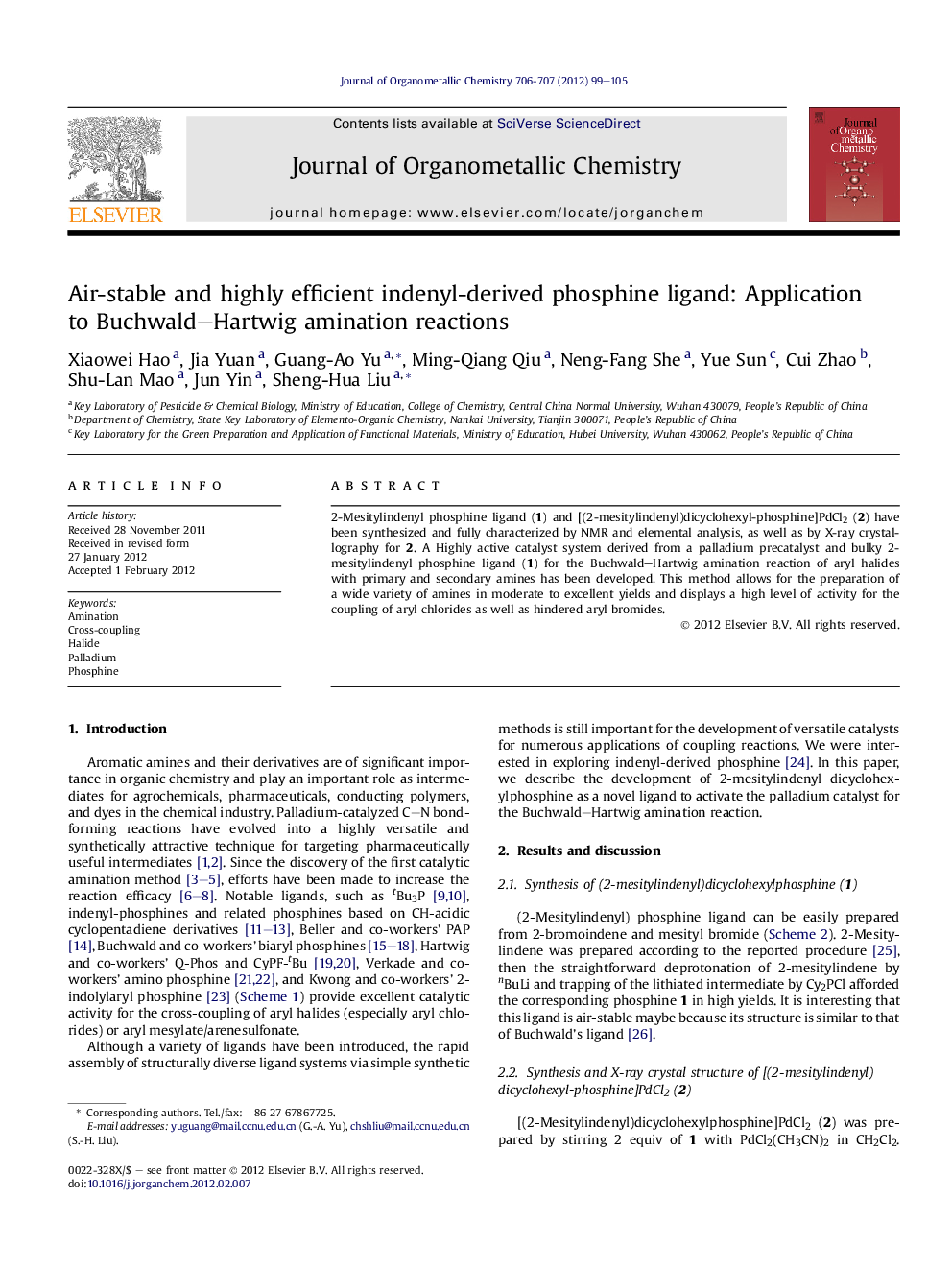 Air-stable and highly efficient indenyl-derived phosphine ligand: Application to Buchwald–Hartwig amination reactions