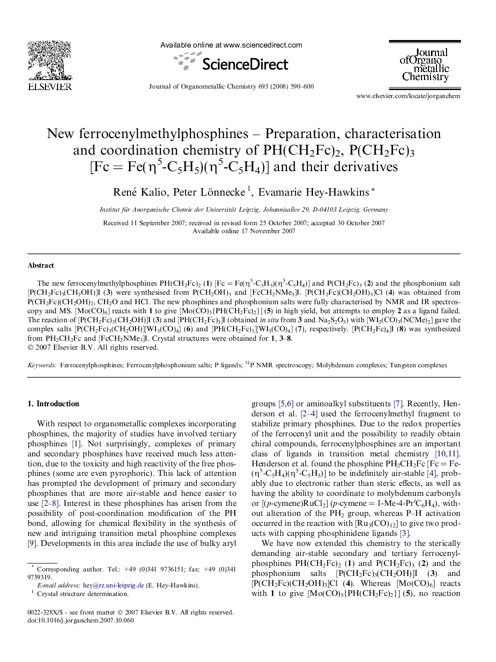 New ferrocenylmethylphosphines – Preparation, characterisation and coordination chemistry of PH(CH2Fc)2, P(CH2Fc)3 [Fc = Fe(η5-C5H5)(η5-C5H4)] and their derivatives