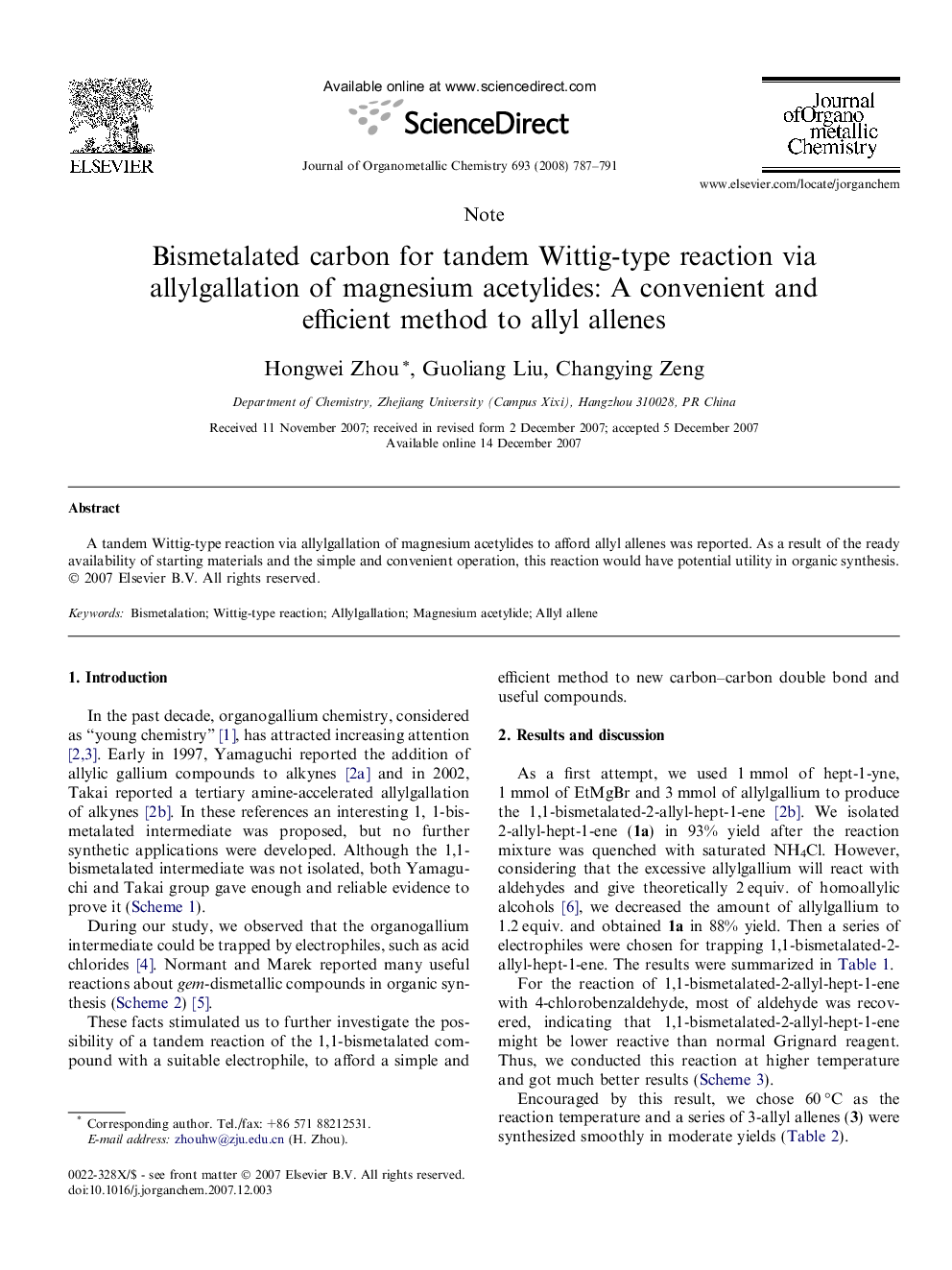 Bismetalated carbon for tandem Wittig-type reaction via allylgallation of magnesium acetylides: A convenient and efficient method to allyl allenes