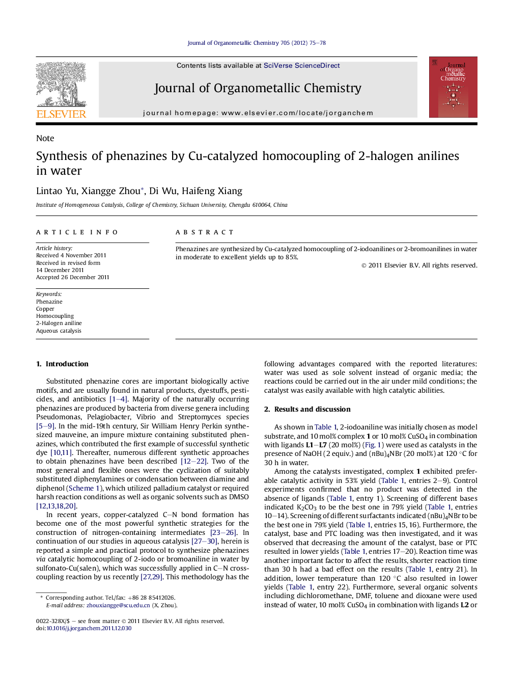 Synthesis of phenazines by Cu-catalyzed homocoupling of 2-halogen anilines in water