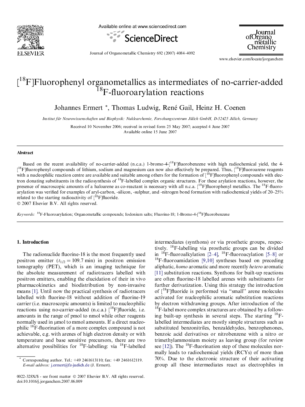 [18F]Fluorophenyl organometallics as intermediates of no-carrier-added 18F-fluoroarylation reactions