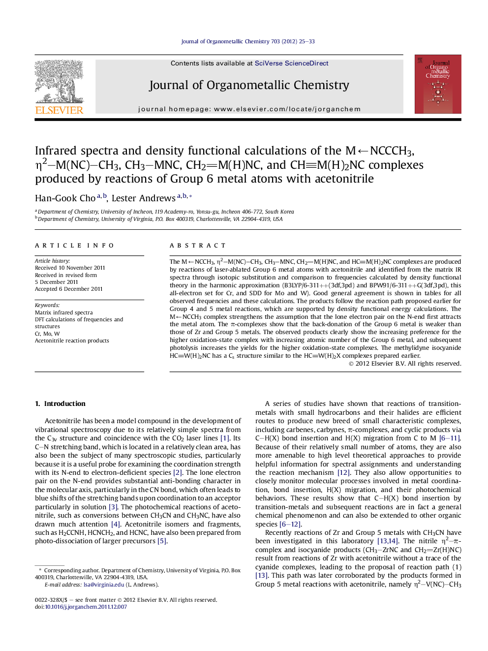 Infrared spectra and density functional calculations of the M←NCCCH3, η2–M(NC)–CH3, CH3–MNC, CH2M(H)NC, and CHM(H)2NC complexes produced by reactions of Group 6 metal atoms with acetonitrile